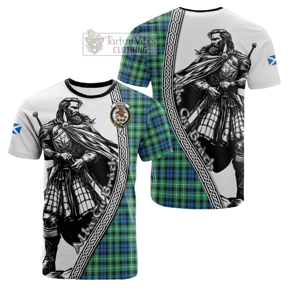 Graham Tartan Clan Crest Cotton T-shirt with Highlander Warrior Celtic Style