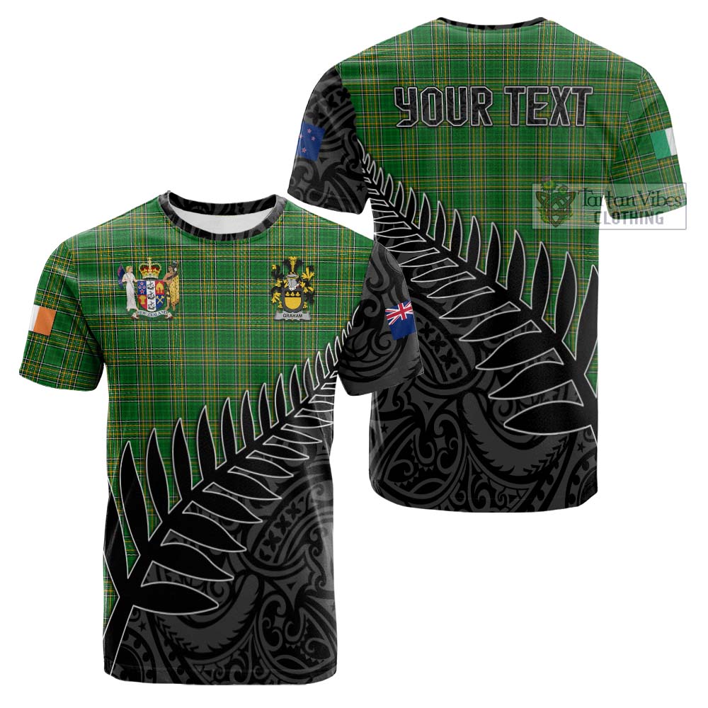 Tartan Vibes Clothing Graham Irish Clan Tartan Cotton T-shirt with Coat of Arms New Zealand Silver Fern Half Style