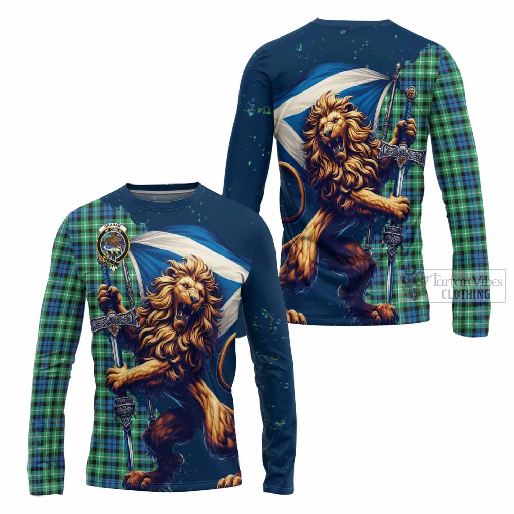 Tartan Vibes Clothing Graham Tartan Family Crest Long Sleeve T-Shirt with Scottish Majestic Lion