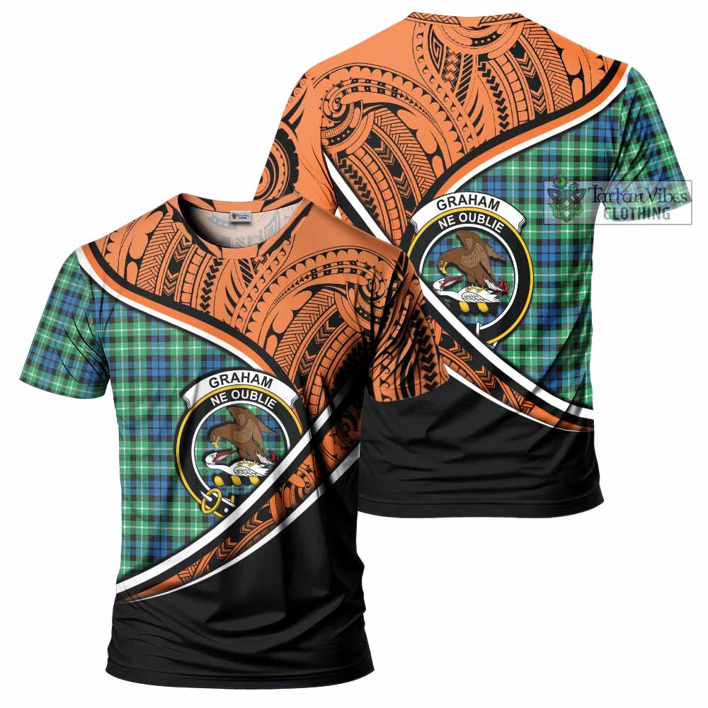 Tartan Vibes Clothing Graham Crest Tartan T-Shirt with Maori Tattoo Style - Orange Version