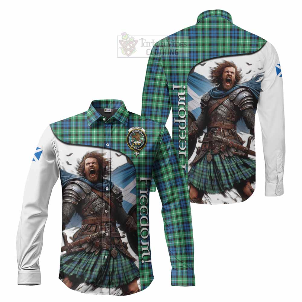 Tartan Vibes Clothing Graham Crest Tartan Long Sleeve Button Shirt Inspired by the Freedom of Scottish Warrior