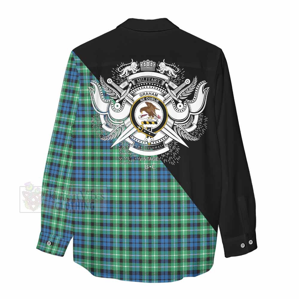 Tartan Vibes Clothing Graham Tartan Women's Casual Shirt with Family Crest and Military Logo Style