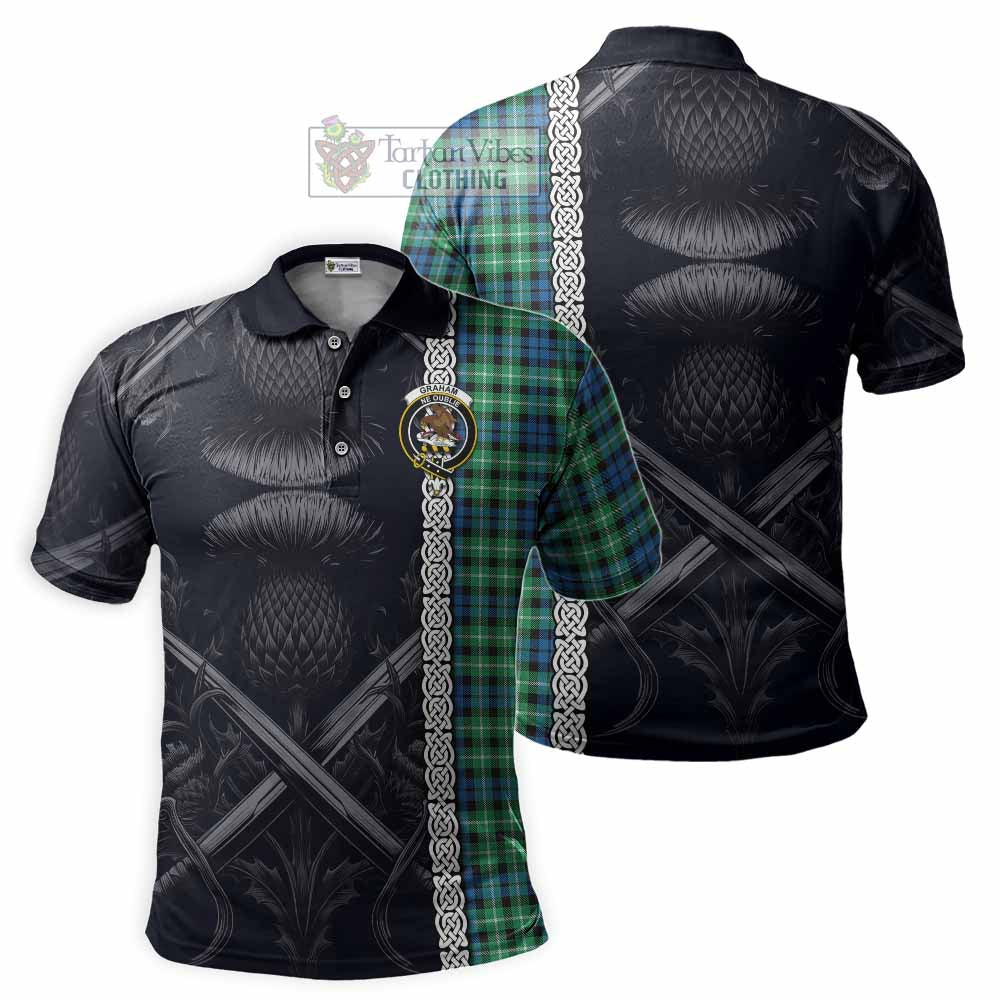 Tartan Vibes Clothing Graham Tartan Polo Shirt with Family Crest Cross Sword Thistle Celtic Vibes