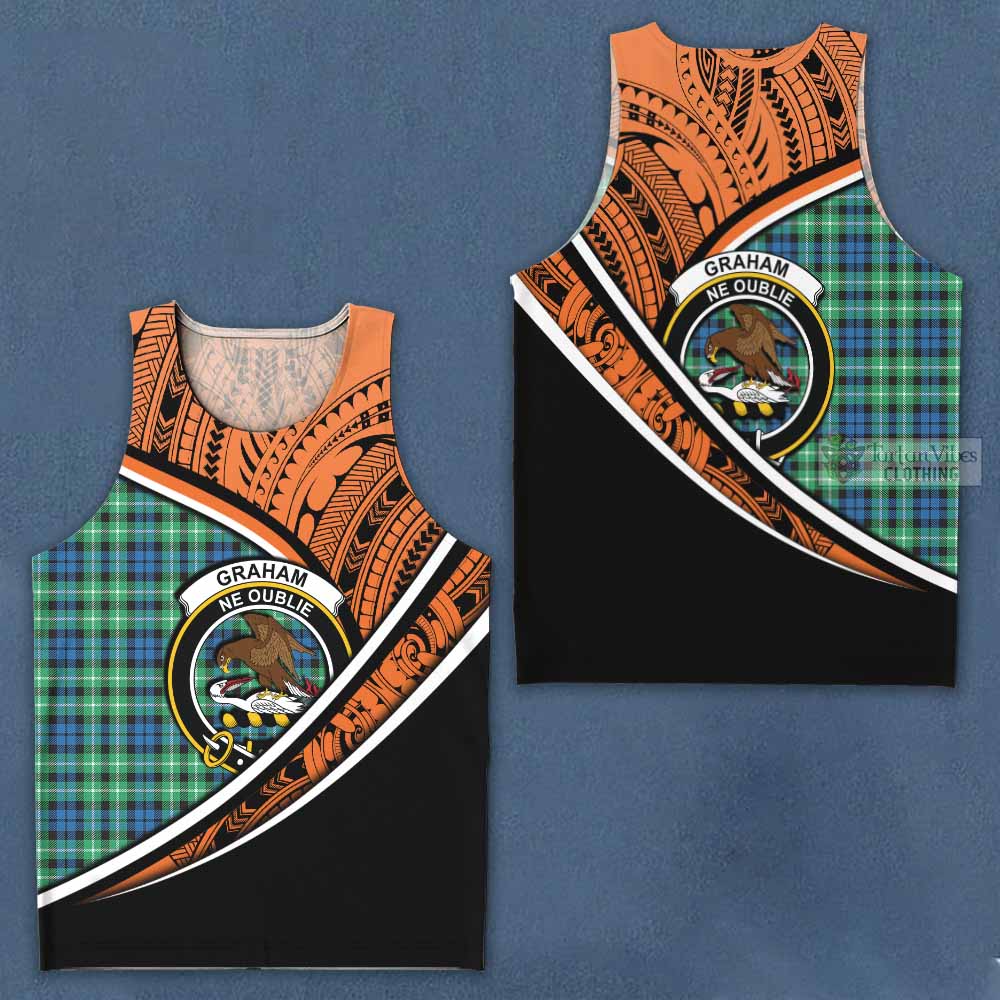 Tartan Vibes Clothing Graham Crest Tartan Men's Tank Top with Maori Tattoo Style - Orange Version