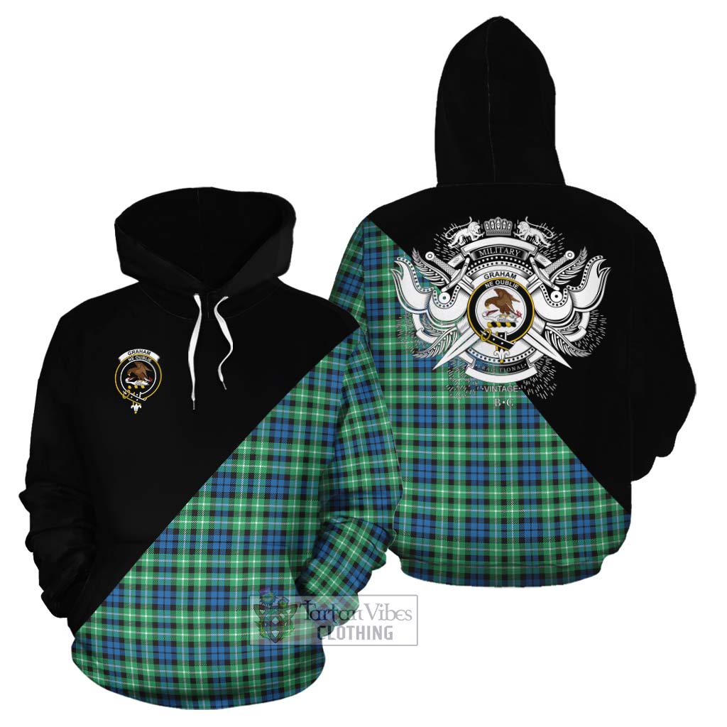 Tartan Vibes Clothing Graham Tartan Cotton Hoodie with Family Crest and Military Logo Style