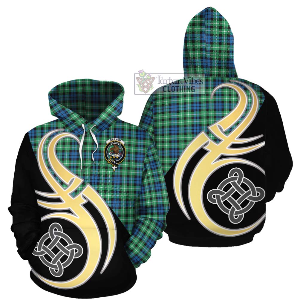 Tartan Vibes Clothing Graham Tartan Cotton Hoodie with Family Crest and Celtic Symbol Style