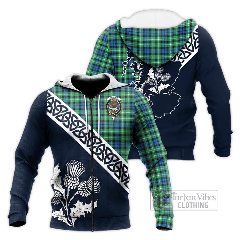 Tartan Vibes Clothing Graham Tartan Knitted Hoodie Featuring Thistle and Scotland Map