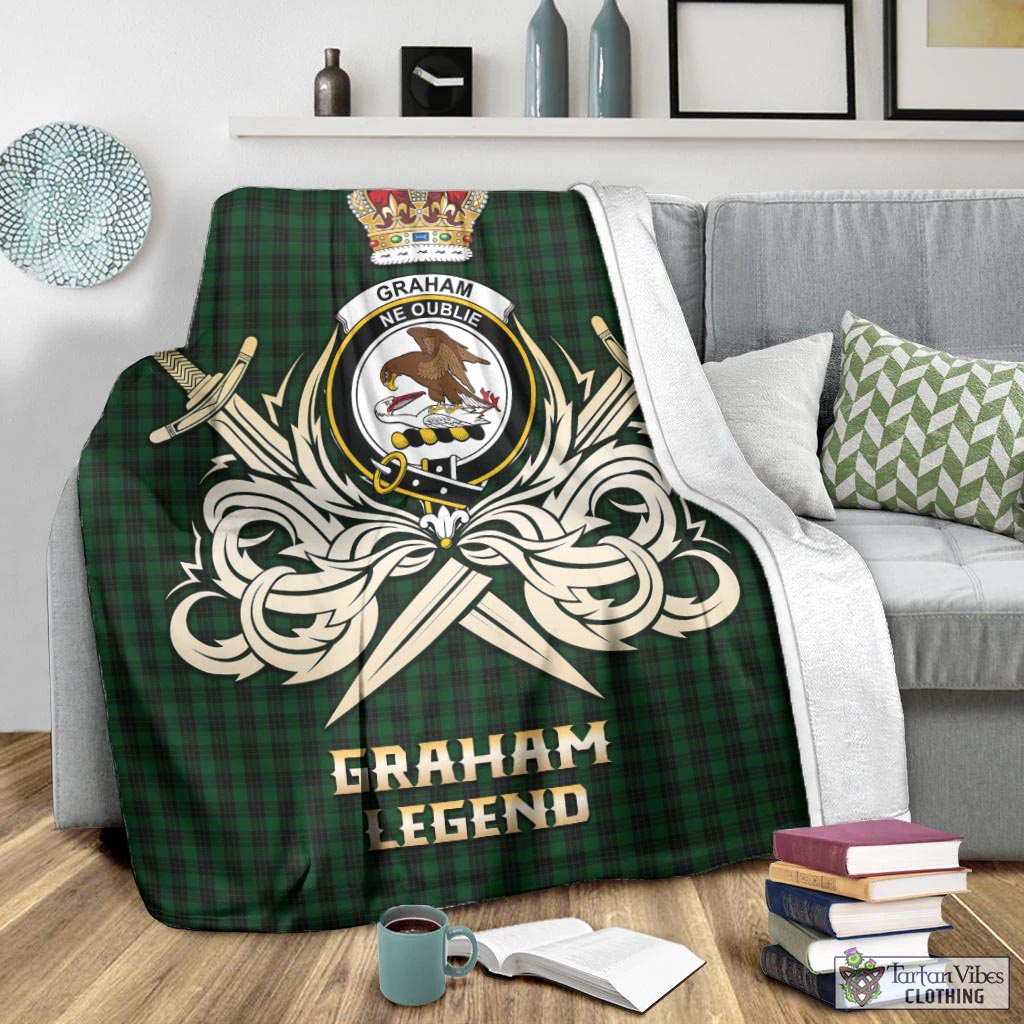 Tartan Vibes Clothing Graham Tartan Blanket with Clan Crest and the Golden Sword of Courageous Legacy