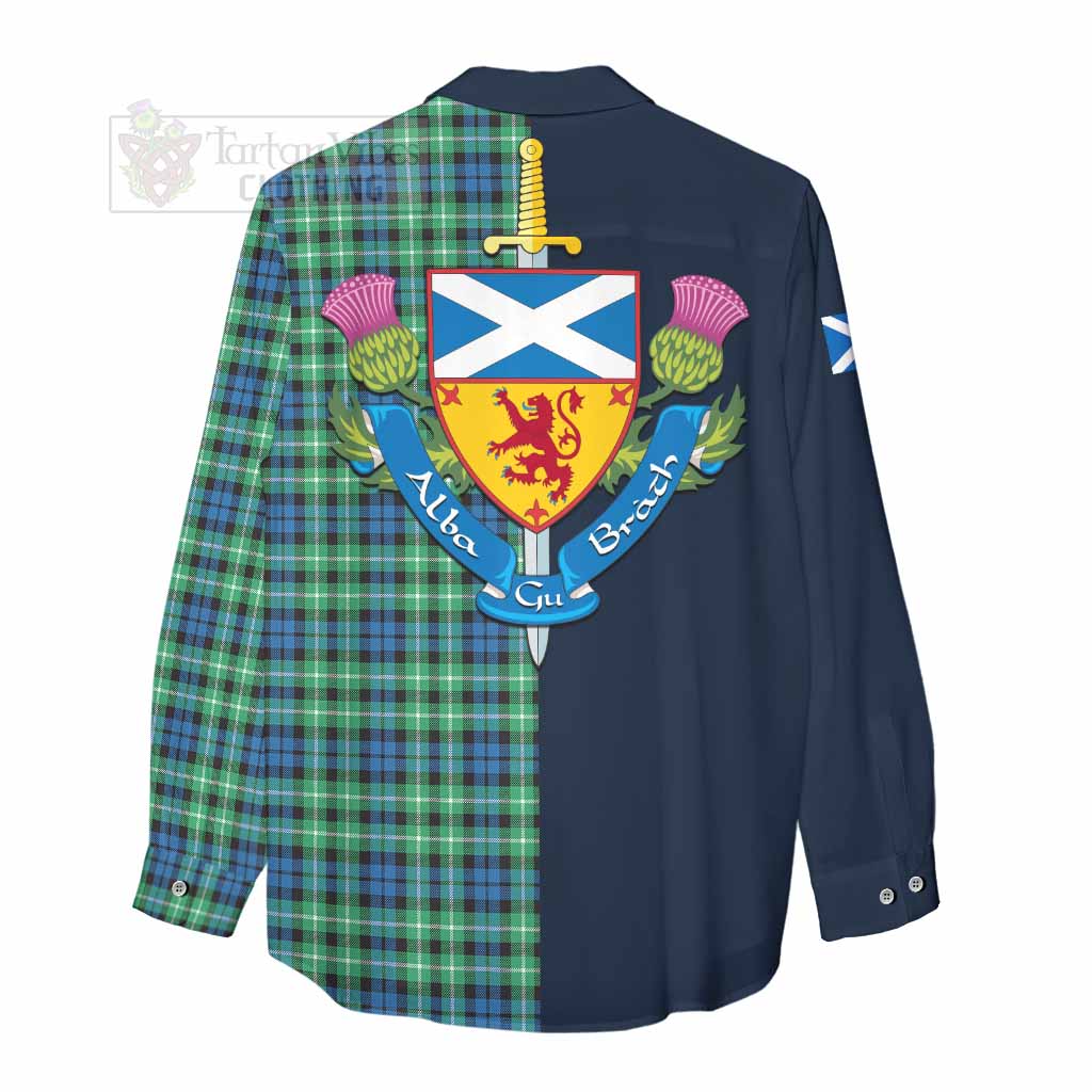 Tartan Vibes Clothing Graham Tartan Women's Casual Shirt Alba with Scottish Lion Royal Arm Half Style