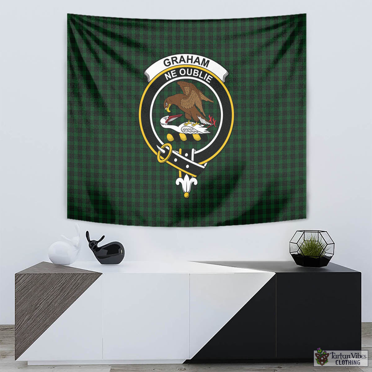 Tartan Vibes Clothing Graham Tartan Tapestry Wall Hanging and Home Decor for Room with Family Crest