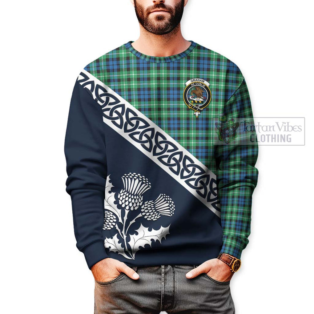 Tartan Vibes Clothing Graham Tartan Sweatshirt Featuring Thistle and Scotland Map