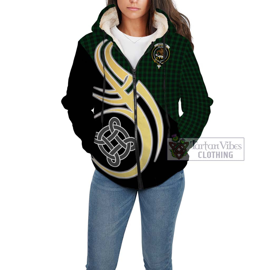 Graham Tartan Sherpa Hoodie with Family Crest and Celtic Symbol Style Unisex - Tartan Vibes Clothing