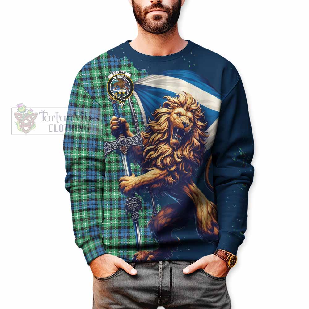 Tartan Vibes Clothing Graham Tartan Family Crest Sweatshirt with Scottish Majestic Lion