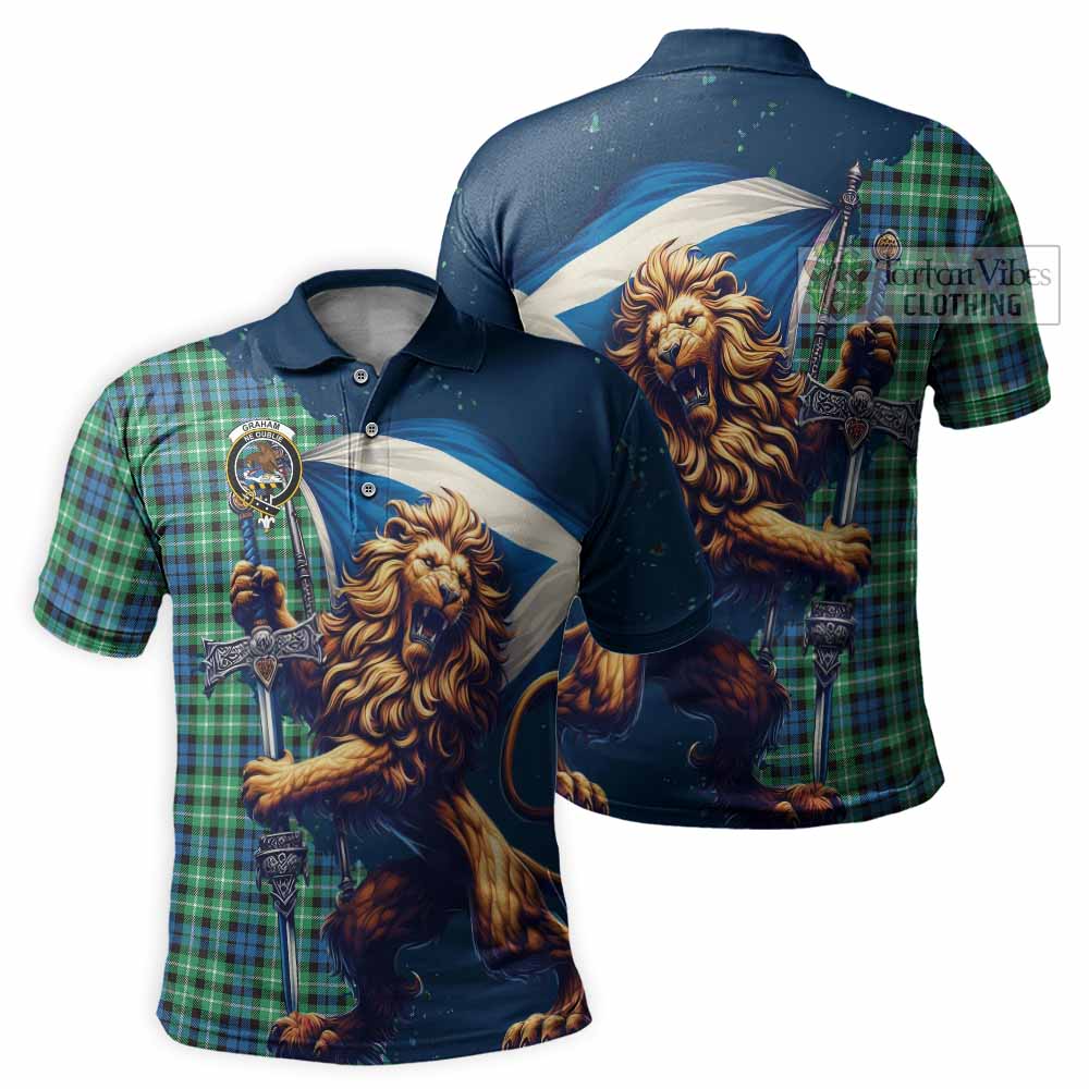 Tartan Vibes Clothing Graham Tartan Family Crest Men's Polo Shirt with Scottish Majestic Lion