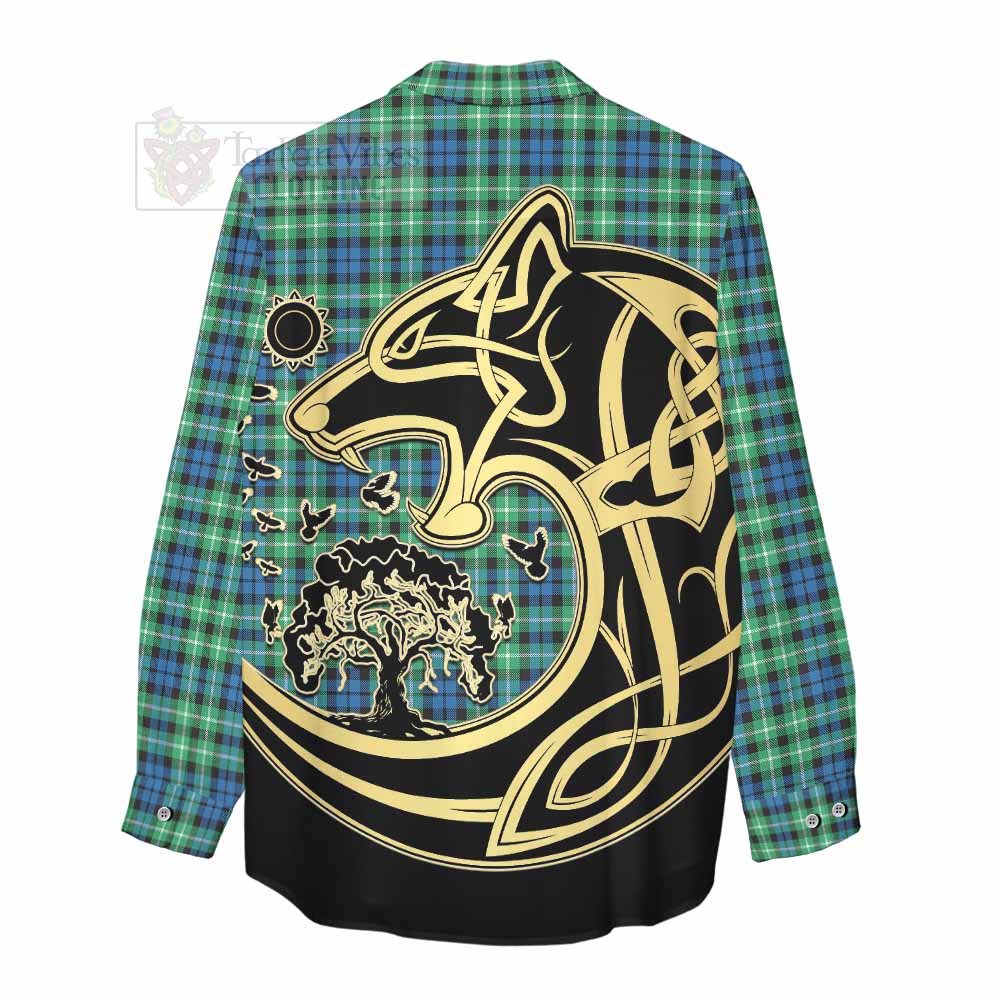 Tartan Vibes Clothing Graham Tartan Women's Casual Shirt with Family Crest Celtic Wolf Style