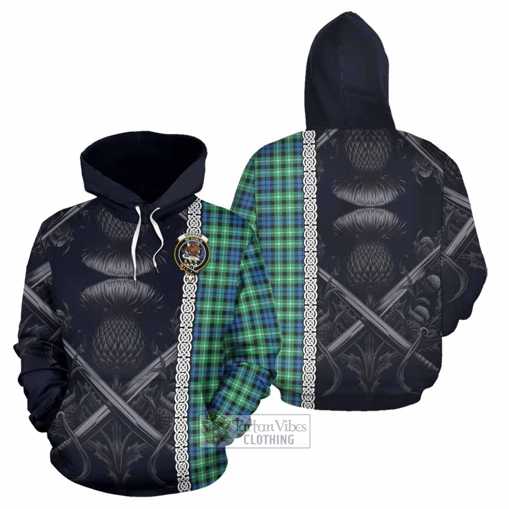 Tartan Vibes Clothing Graham Tartan Hoodie with Family Crest Cross Sword Thistle Celtic Vibes