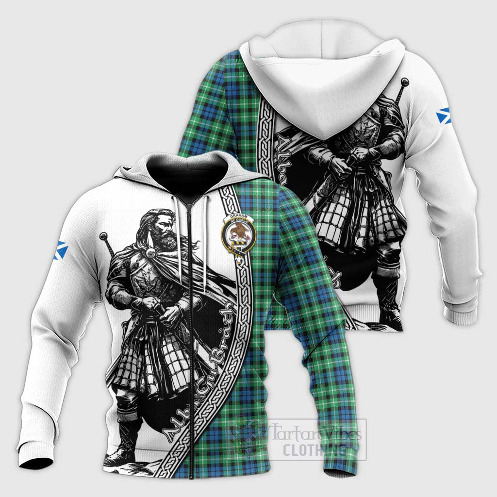 Tartan Vibes Clothing Graham Tartan Clan Crest Knitted Hoodie with Highlander Warrior Celtic Style