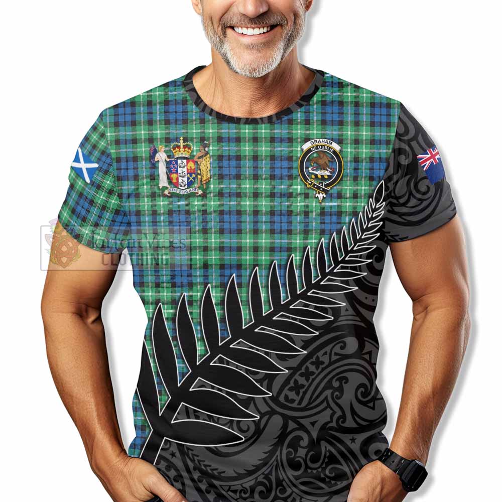 Tartan Vibes Clothing Graham Crest Tartan T-Shirt with New Zealand Silver Fern Half Style