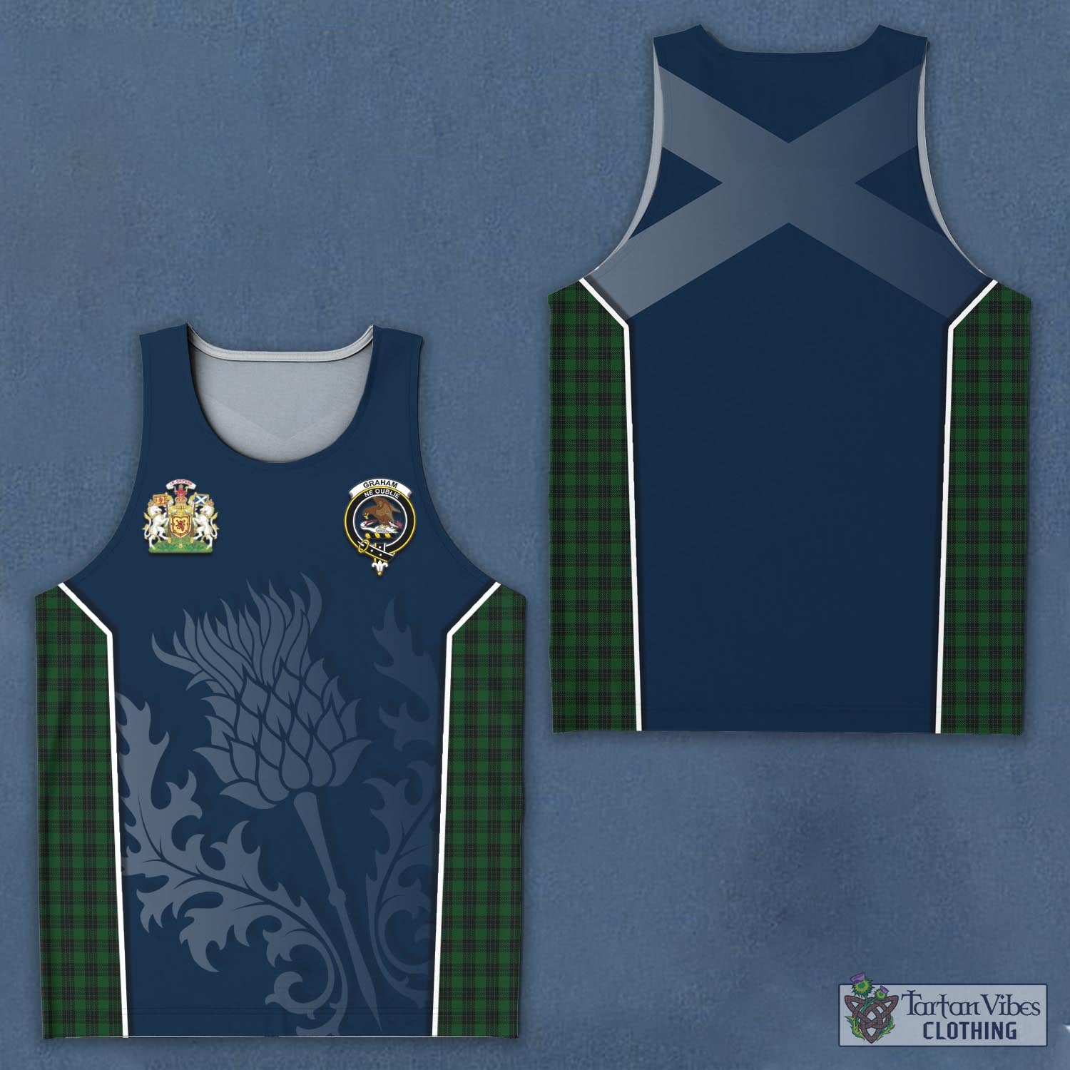 Tartan Vibes Clothing Graham Tartan Men's Tanks Top with Family Crest and Scottish Thistle Vibes Sport Style