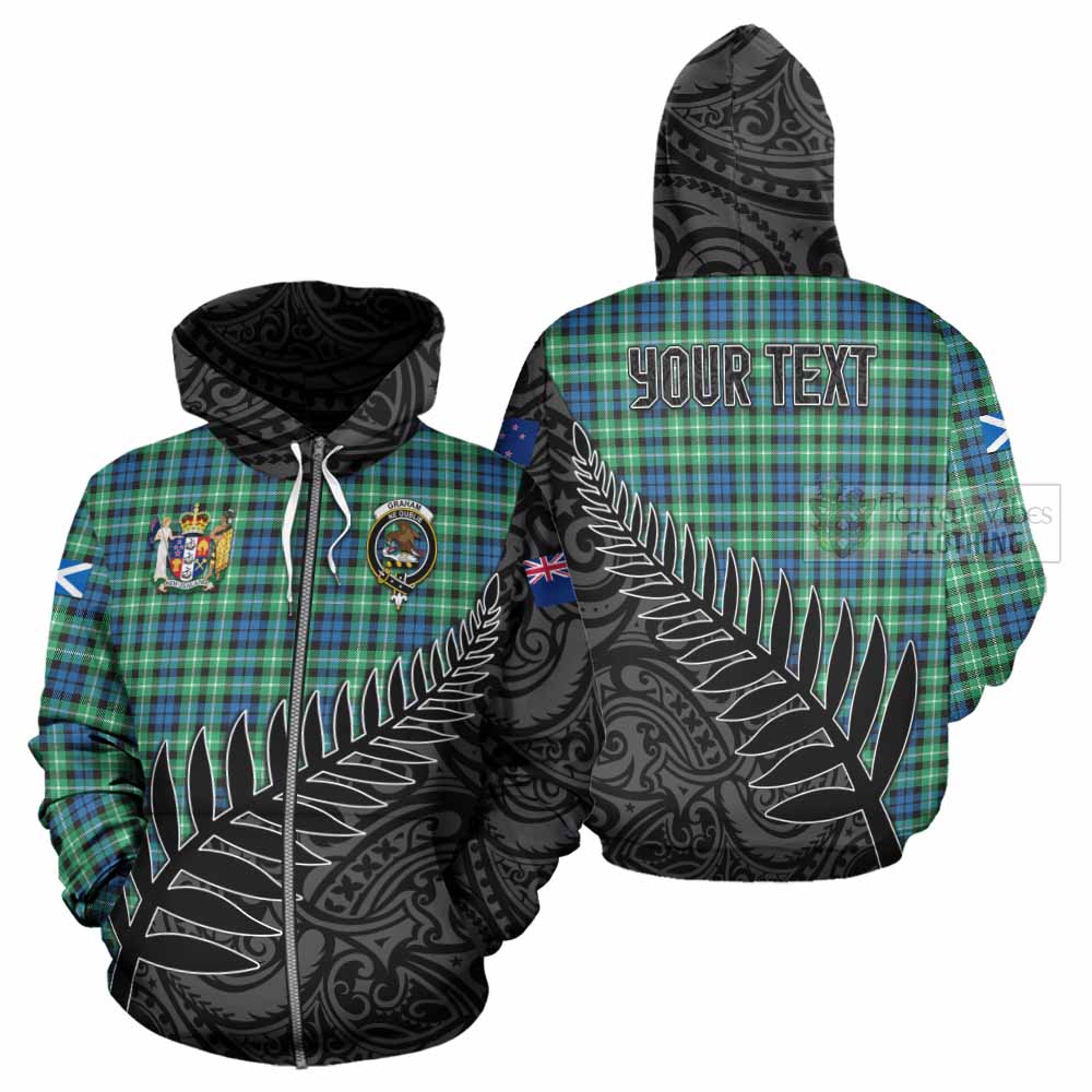 Tartan Vibes Clothing Graham Crest Tartan Hoodie with New Zealand Silver Fern Half Style