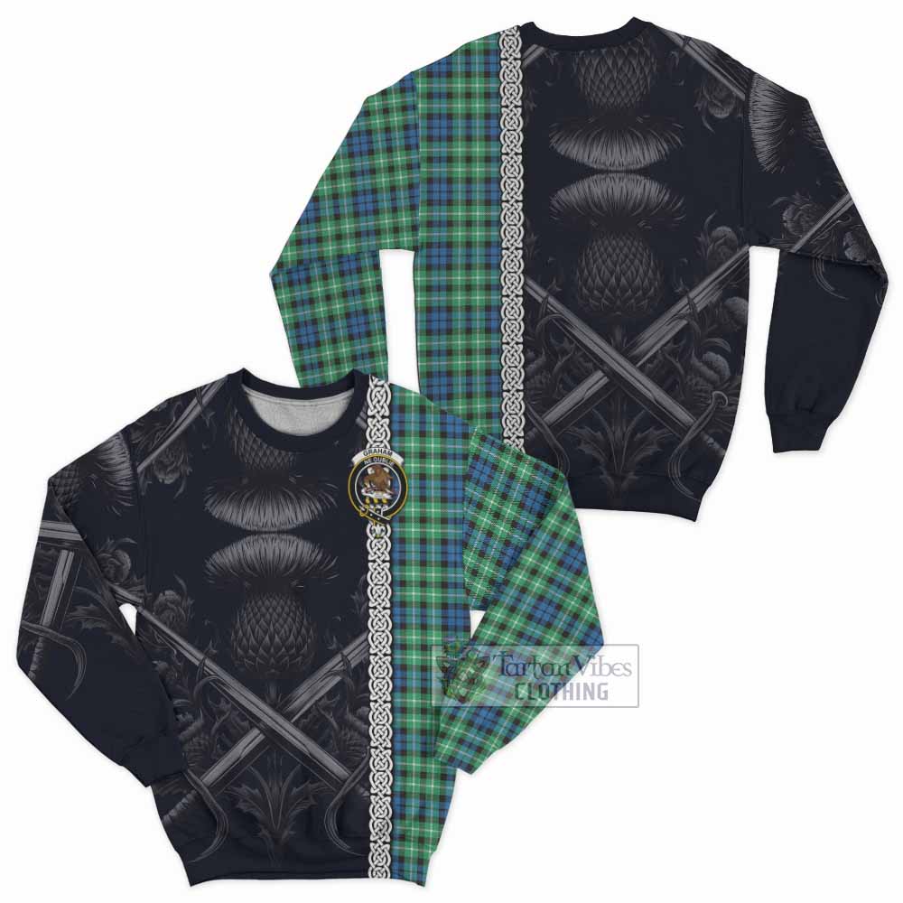 Tartan Vibes Clothing Graham Tartan Sweatshirt with Family Crest Cross Sword Thistle Celtic Vibes