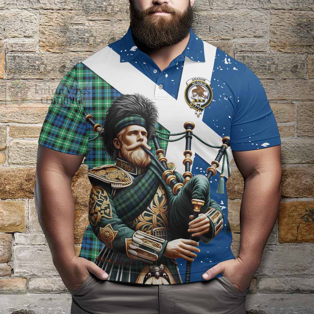 Tartan Vibes Clothing Graham Tartan Polo Shirt with Family Crest Scottish Bagpiper Vibes