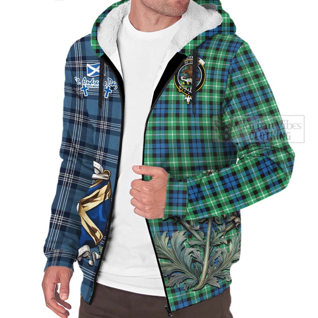 Tartan Vibes Clothing Graham Tartan Sherpa Hoodie Happy St. Andrew's Day Half Tartan Style