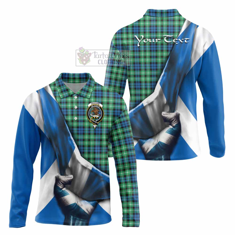 Tartan Vibes Clothing Graham Tartan Long Sleeve Polo Shirt with Family Crest Scotland Patriotic Style