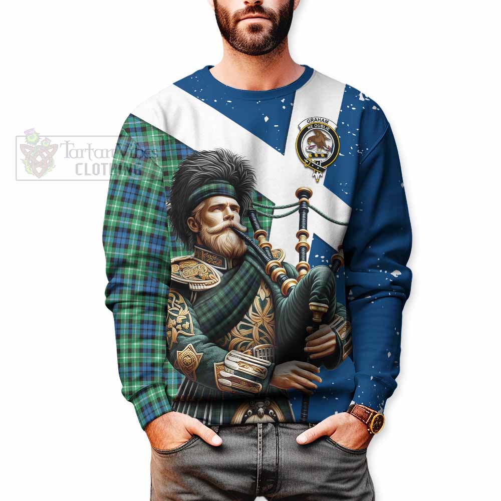 Tartan Vibes Clothing Graham Tartan Sweatshirt with Family Crest Scottish Bagpiper Vibes