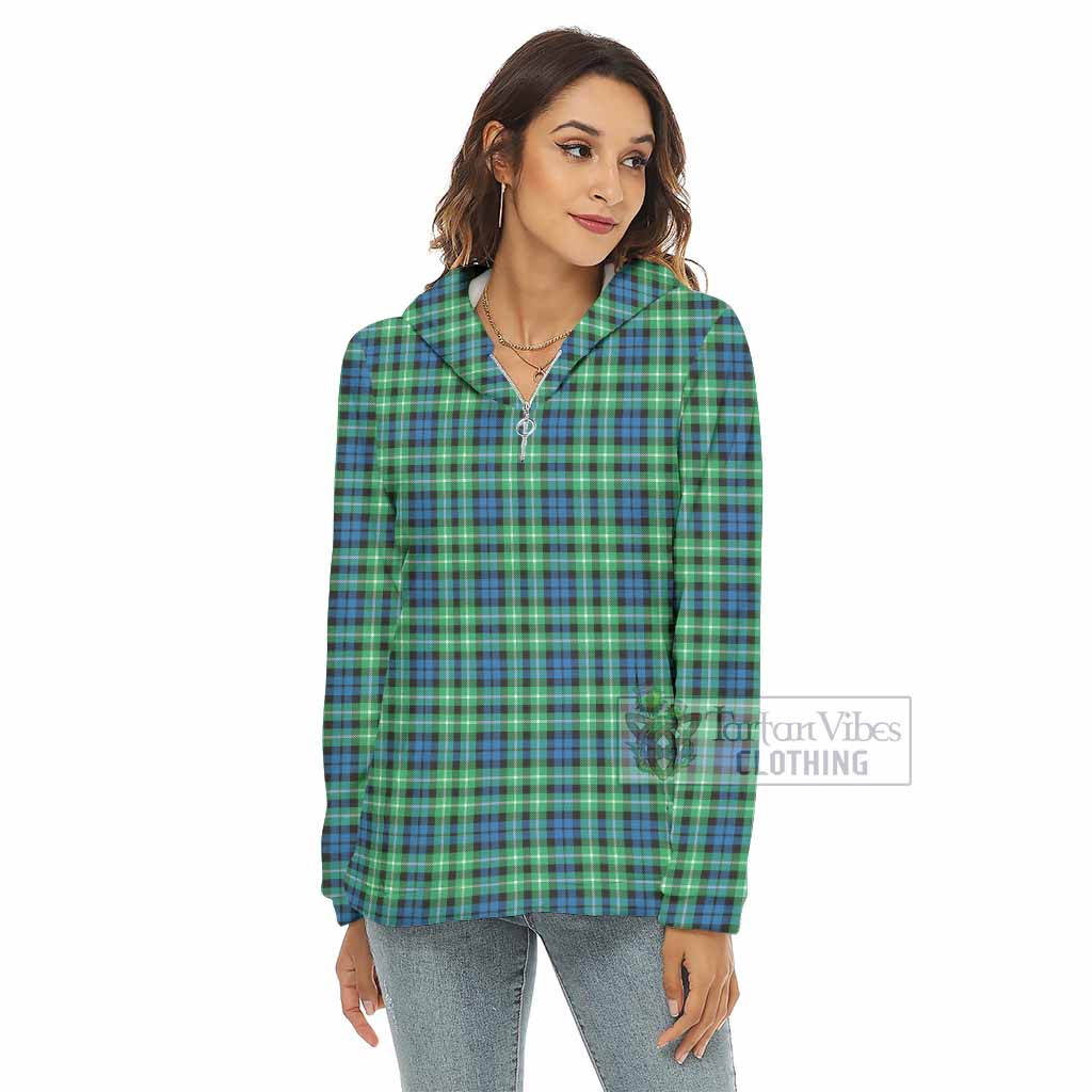 Tartan Vibes Clothing Graham Tartan Women's Borg  Half Zip Fleece Hoodie