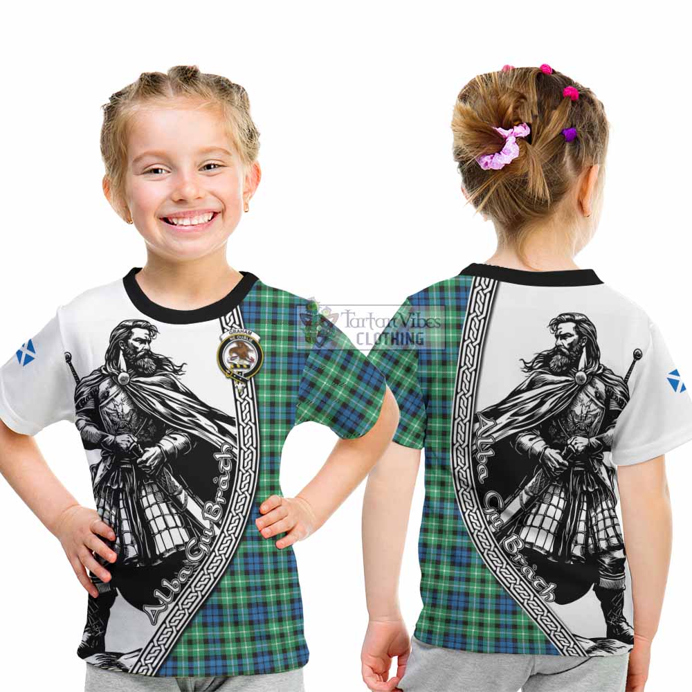 Graham Tartan Clan Crest Kid T-Shirt with Highlander Warrior Celtic Style