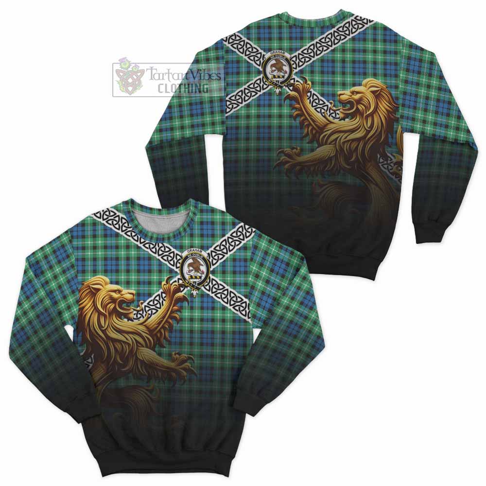 Graham Crest Tartan Sweatshirt with Golden Lion Emblem Celtic Style - Tartan Vibes Clothing