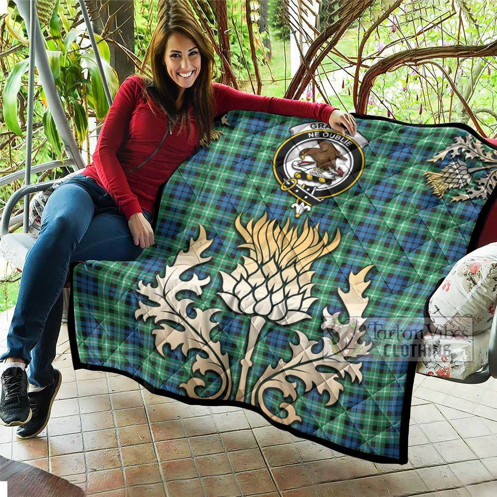 Tartan Vibes Clothing Graham Tartan Quilt with Family Crest and Golden Thistle Style