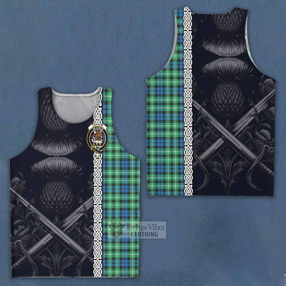 Tartan Vibes Clothing Graham Tartan Men's Tank Top with Family Crest Cross Sword Thistle Celtic Vibes