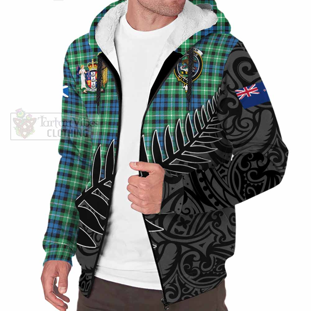 Tartan Vibes Clothing Graham Crest Tartan Sherpa Hoodie with New Zealand Silver Fern Half Style