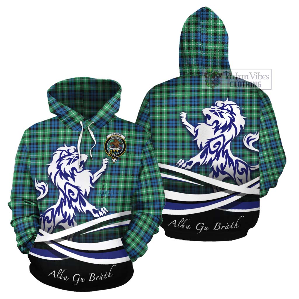 Tartan Vibes Clothing Graham Tartan Cotton Hoodie with Alba Gu Brath Regal Lion Emblem