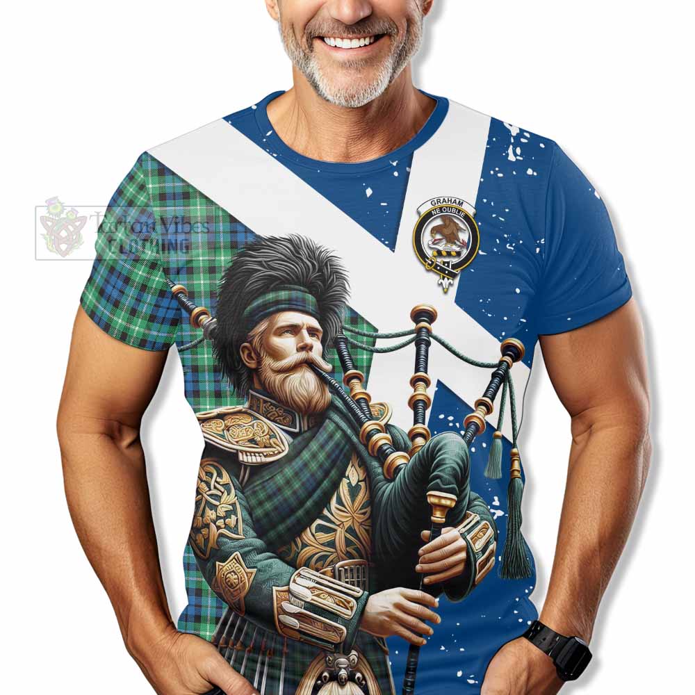 Tartan Vibes Clothing Graham Tartan T-Shirt with Family Crest Scottish Bagpiper Vibes