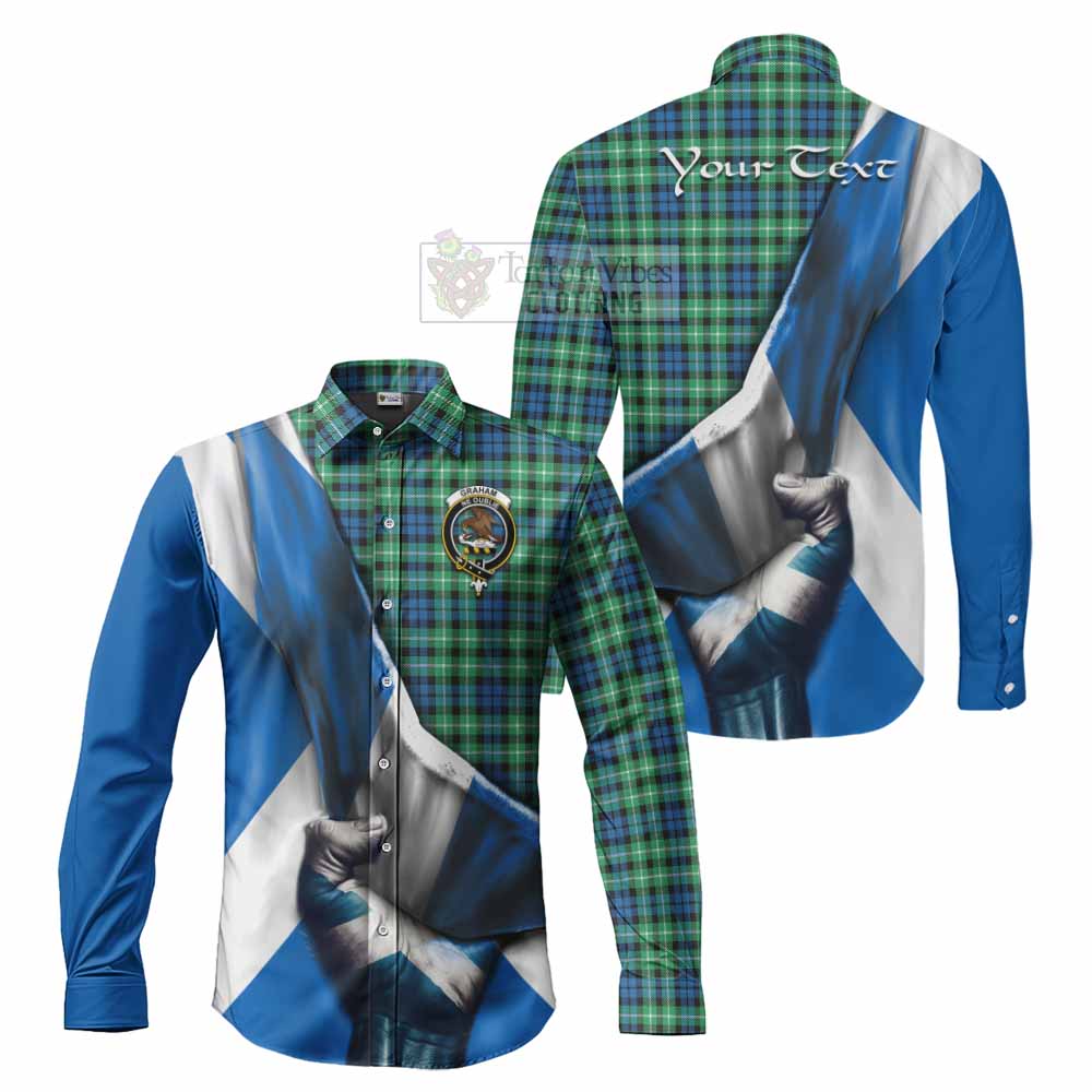 Tartan Vibes Clothing Graham Tartan Long Sleeve Button Shirt with Family Crest Scotland Patriotic Style