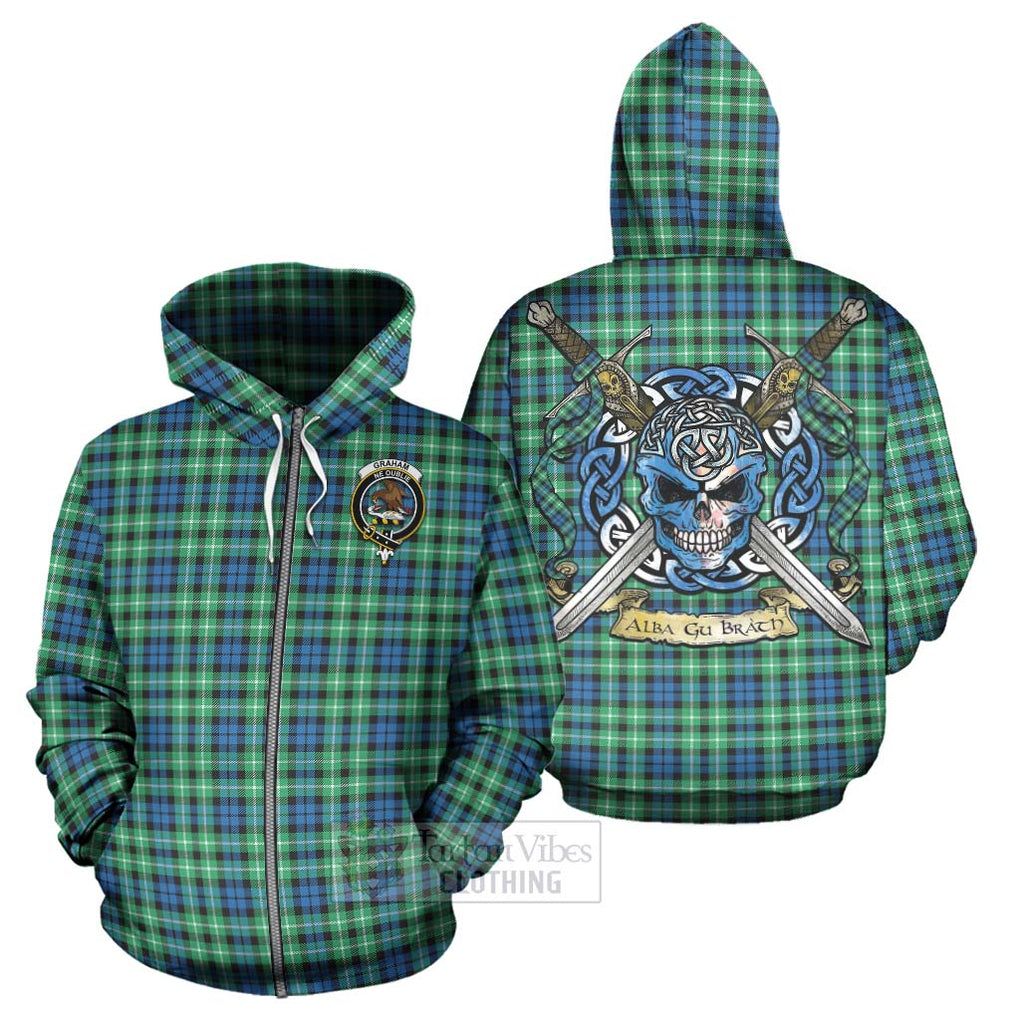 Tartan Vibes Clothing Graham Tartan Hoodie with Family Crest Celtic Skull Style