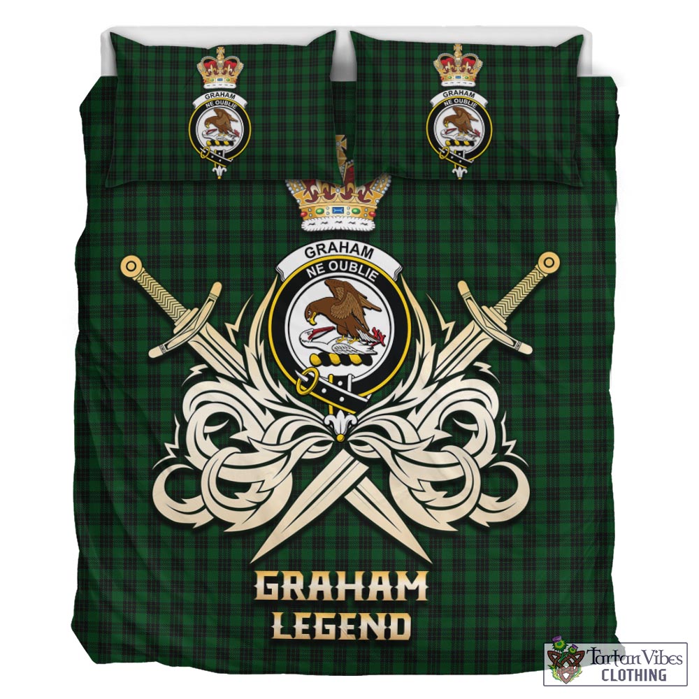 Tartan Vibes Clothing Graham Tartan Bedding Set with Clan Crest and the Golden Sword of Courageous Legacy