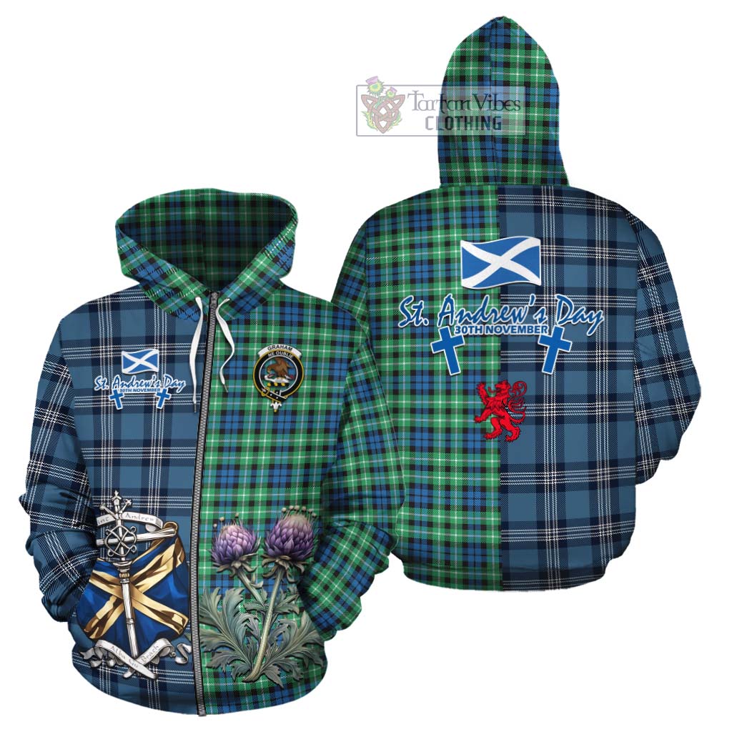 Tartan Vibes Clothing Graham Tartan Cotton Hoodie Happy St. Andrew's Day Half Tartan Style