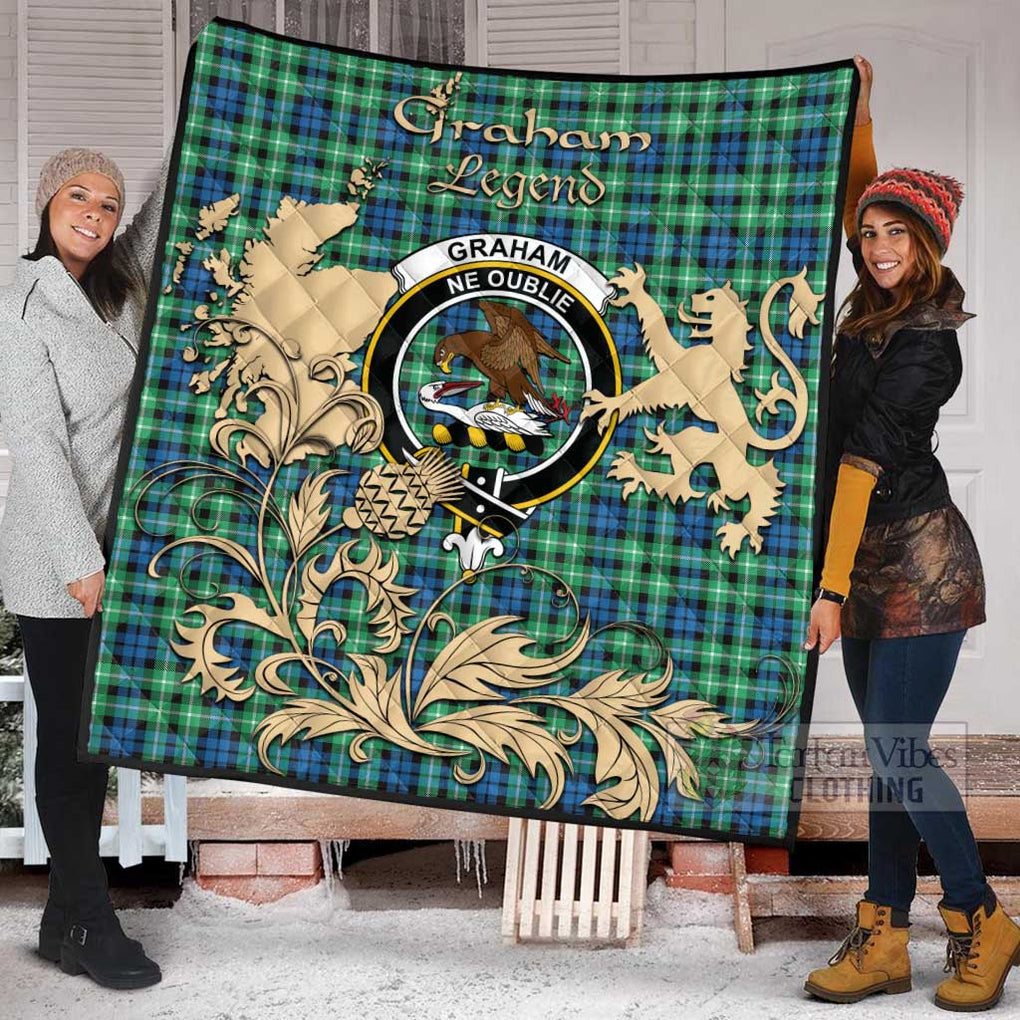 Tartan Vibes Clothing Graham Tartan Quilt with Family Crest and Scottish Symbol Style