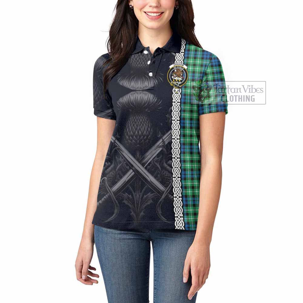 Tartan Vibes Clothing Graham Tartan Women's Polo Shirt with Family Crest Cross Sword Thistle Celtic Vibes