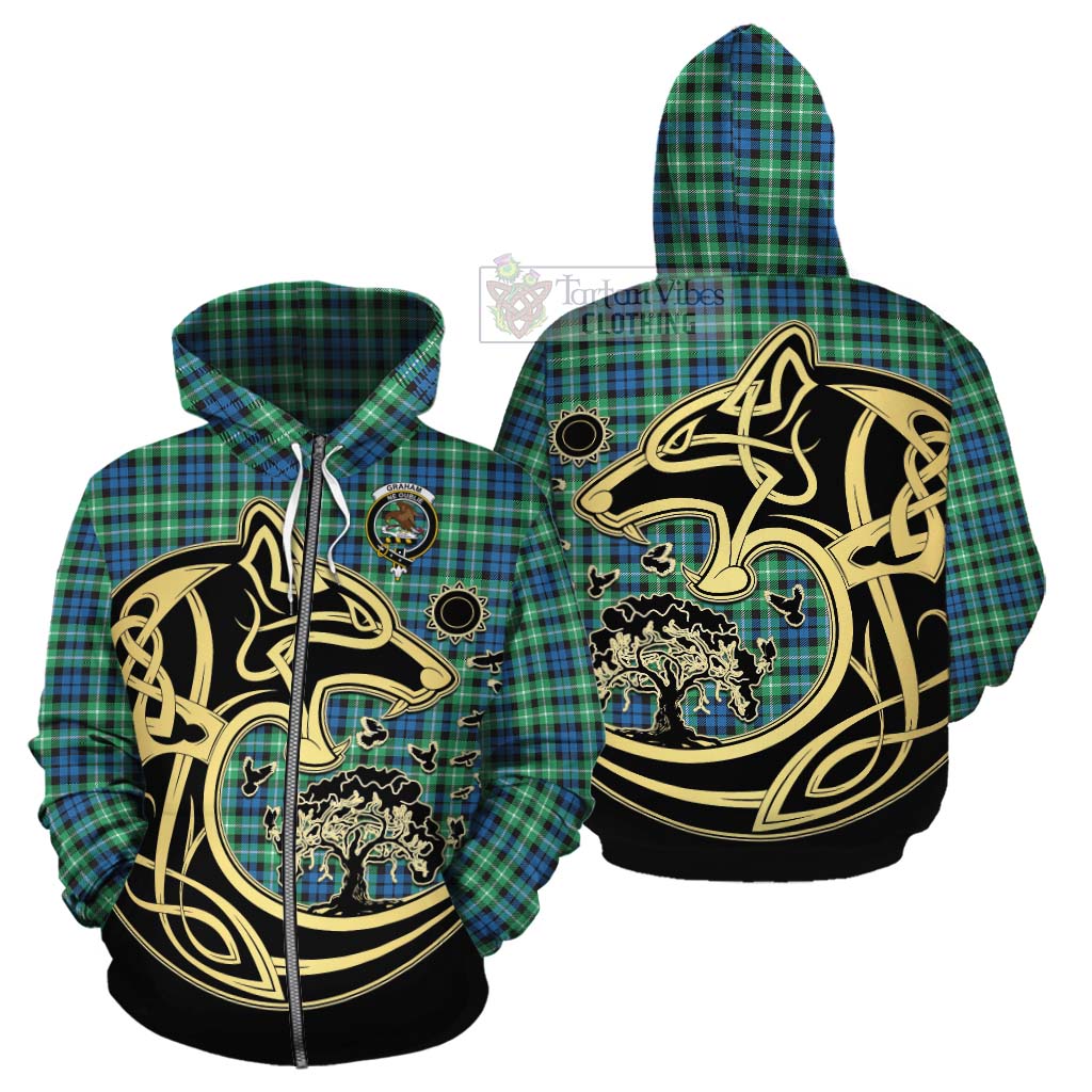 Tartan Vibes Clothing Graham Tartan Cotton Hoodie with Family Crest Celtic Wolf Style