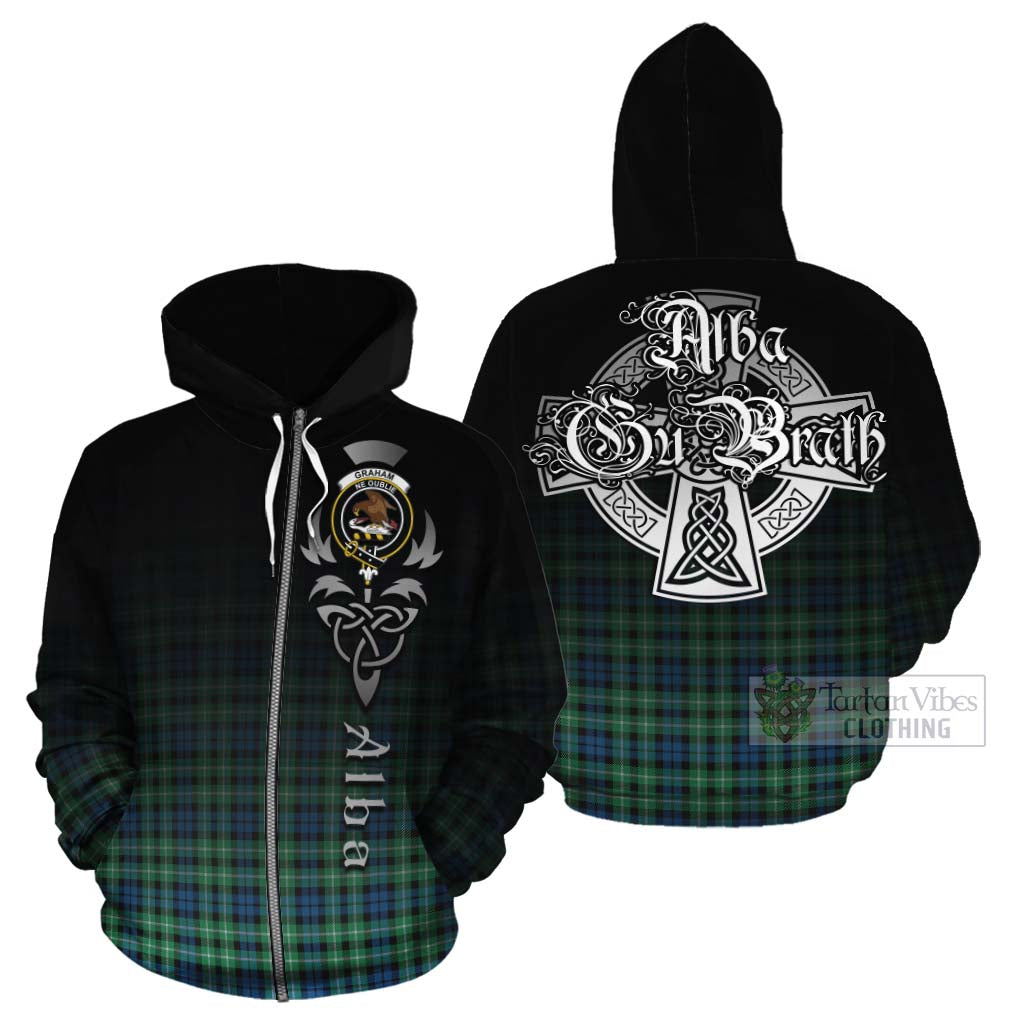 Tartan Vibes Clothing Graham Tartan Cotton Hoodie Featuring Alba Gu Brath Family Crest Celtic Inspired