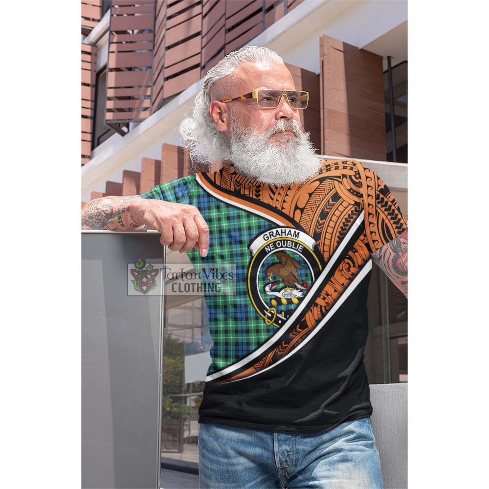 Tartan Vibes Clothing Graham Crest Tartan Cotton T-shirt with Maori Tattoo Style - Orange Version