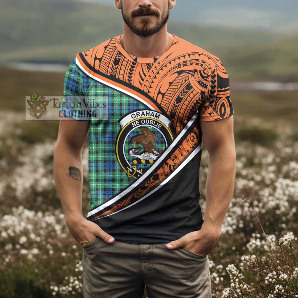 Tartan Vibes Clothing Graham Crest Tartan T-Shirt with Maori Tattoo Style - Orange Version