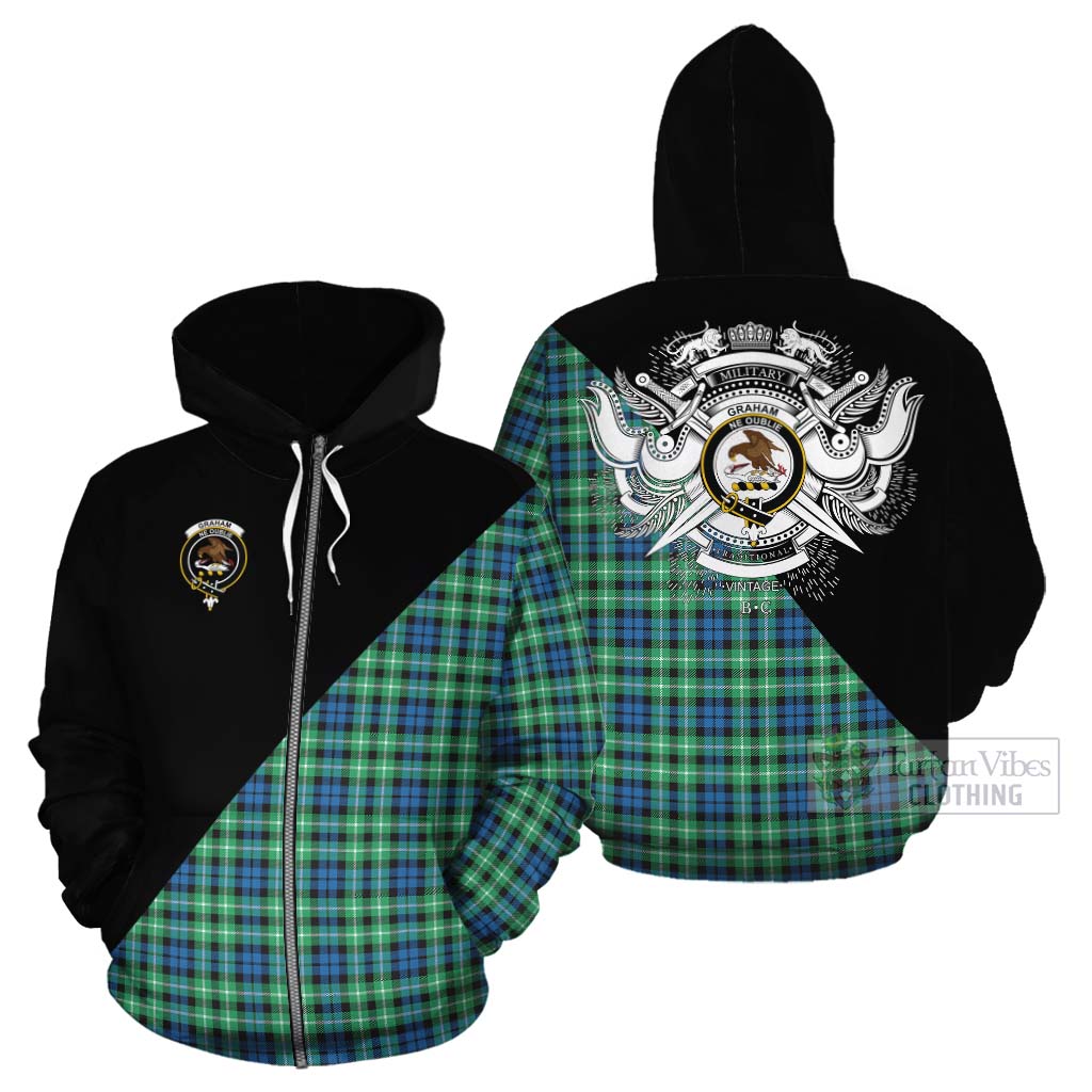 Tartan Vibes Clothing Graham Tartan Cotton Hoodie with Family Crest and Military Logo Style