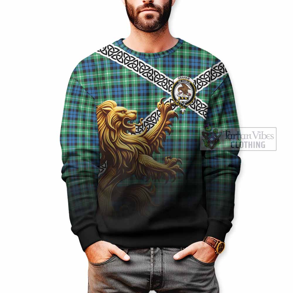 Graham Crest Tartan Sweatshirt with Golden Lion Emblem Celtic Style - Tartan Vibes Clothing