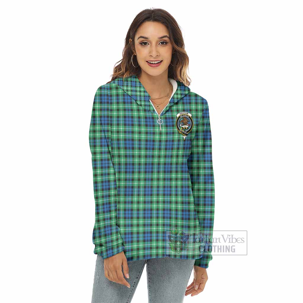 Tartan Vibes Clothing Graham Tartan Crest Women's Borg  Half Zip Fleece Hoodie